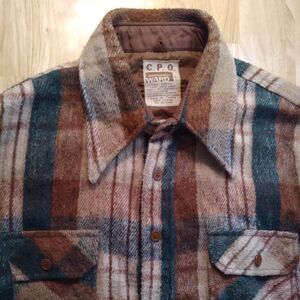Vintage 70s Montgomery Ward C.P.O. Chief Value Linen Flannel Shirt Thick